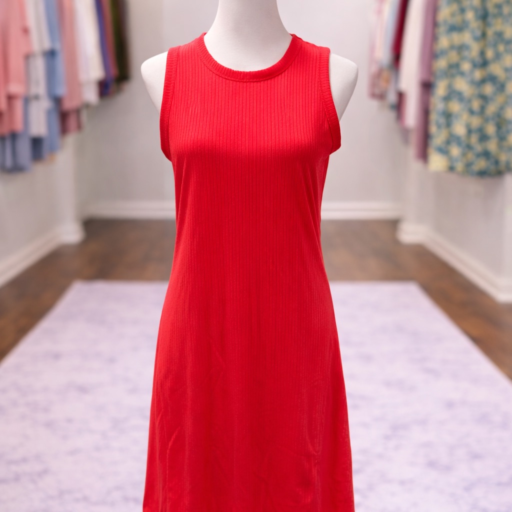 White Birch Ribbed Sleeveless Dress Red Small Medium Stretch Nwot